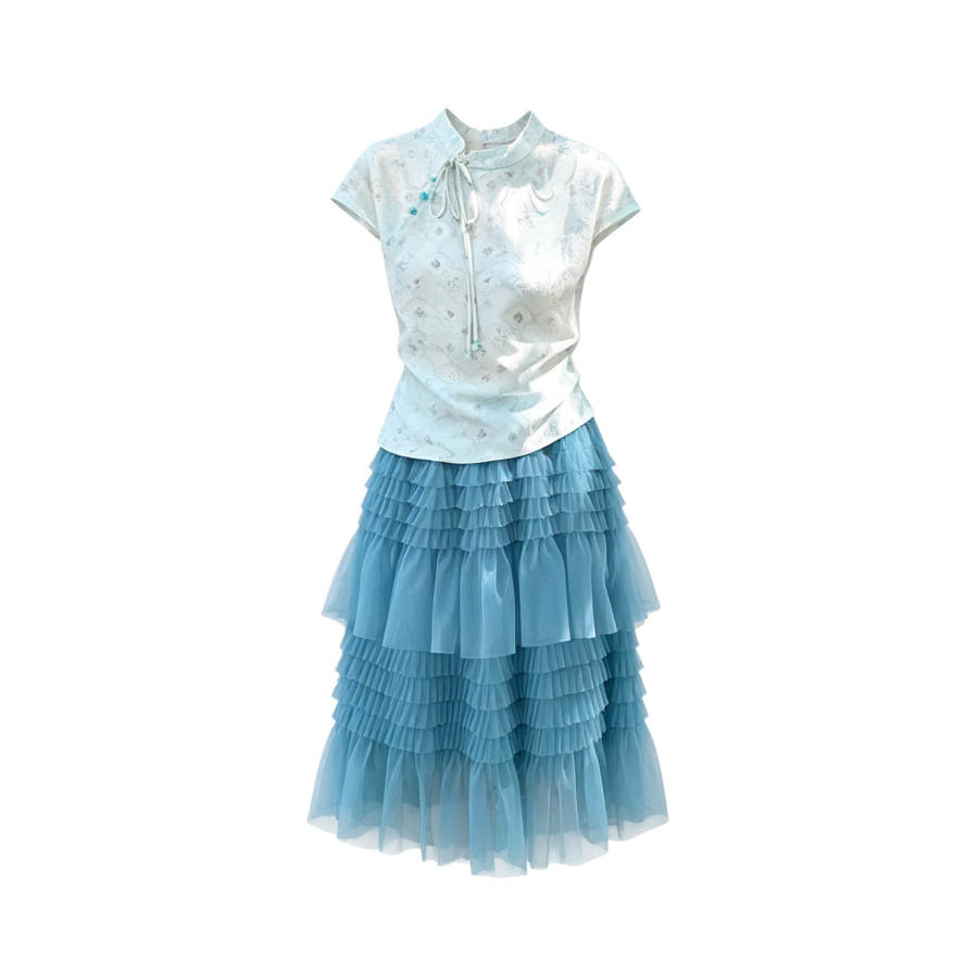 TUSHIFEI Two Piece Skirt Sets Women's Stand Collar Moderate Midi Dress