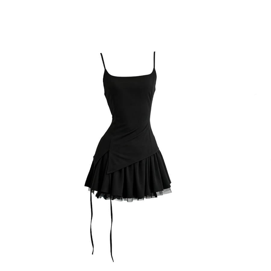 CPAURA Slip Dresses Women's Black Anti Exposure Shorts Camisole Moderate Short Skirt