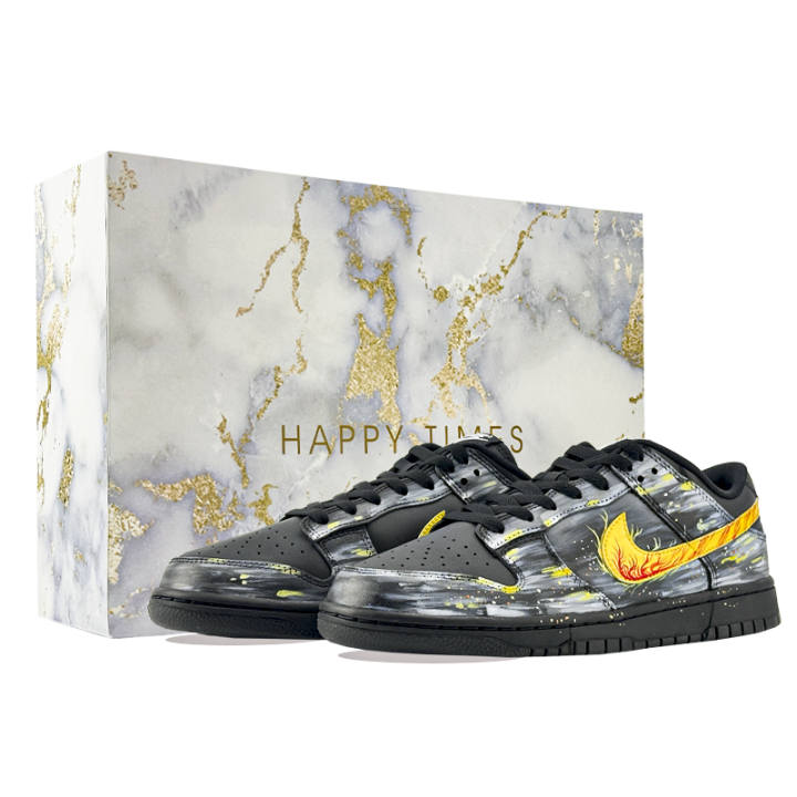 Nike Nike Dunk Flame Shadow Blazing Slip Resistant Cushioning Abrasion Resistant Low top Skateboard Shoes Men's Black Yellow