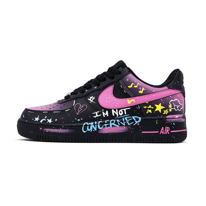Nike Nike Air Force 1 Macaron Leather Low top Skateboard Shoes Unisex Black Pink