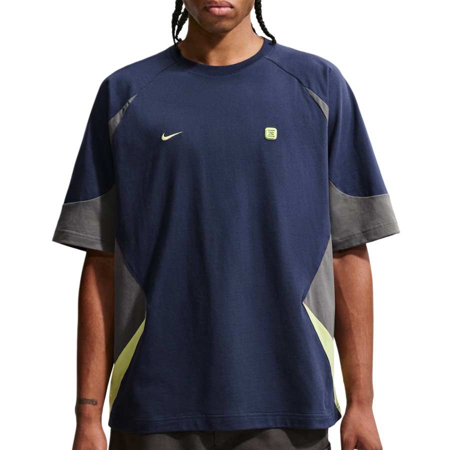 Nike Nike Sportswear T Shirts Men's Midnight Blue/Iron Gray/Light Lemon Crew Neck Moderate