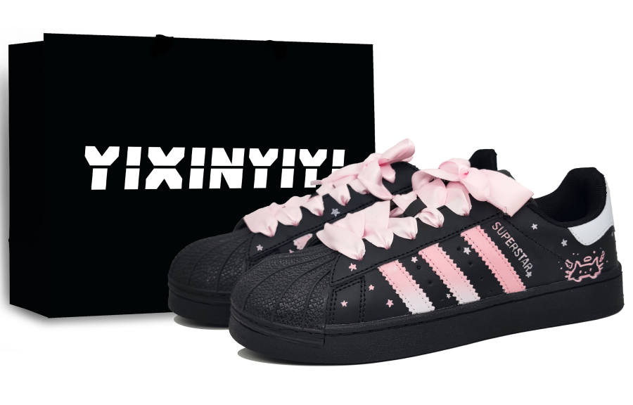 Adidas Originals Superstar 2 Hoshino Pink Cat Leather Kids' Skateboarding Shoes Cat Paw Pink Unisex