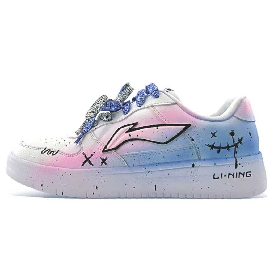 Li-Ning Li Ning Floating Boat Cushioning Lightweight Low top Skateboard Shoes Men's Blue Pink White