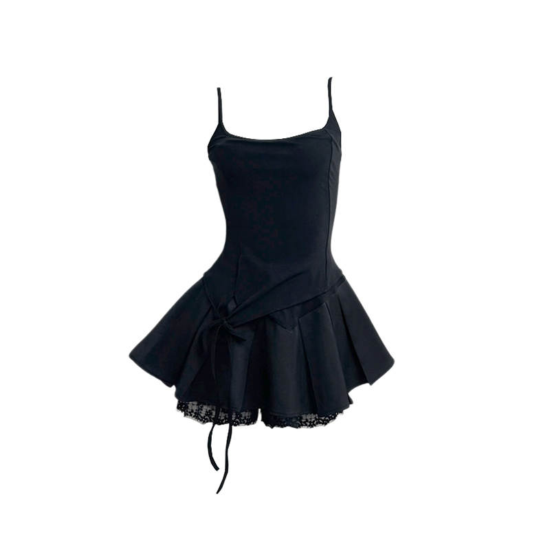 TUSHIFEI Slip Dresses Women's Black Camisole Moderate Short Skirt