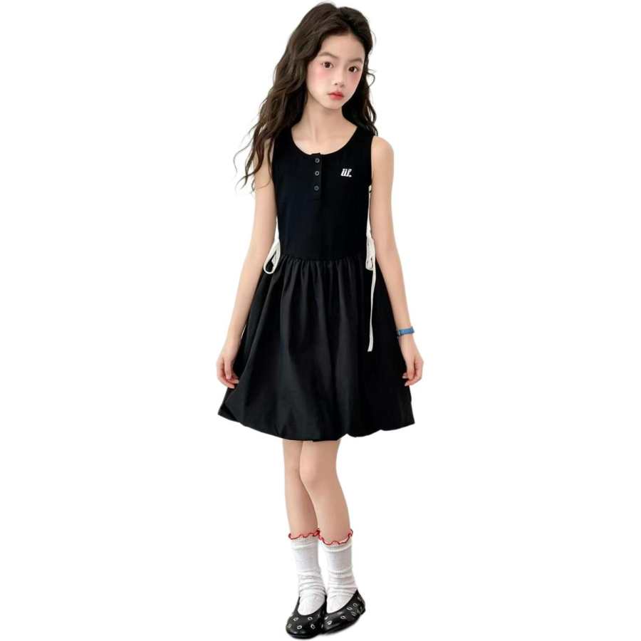 PLANDOO Kids Dresses Crew Neck Thin Short Skirt Stretch