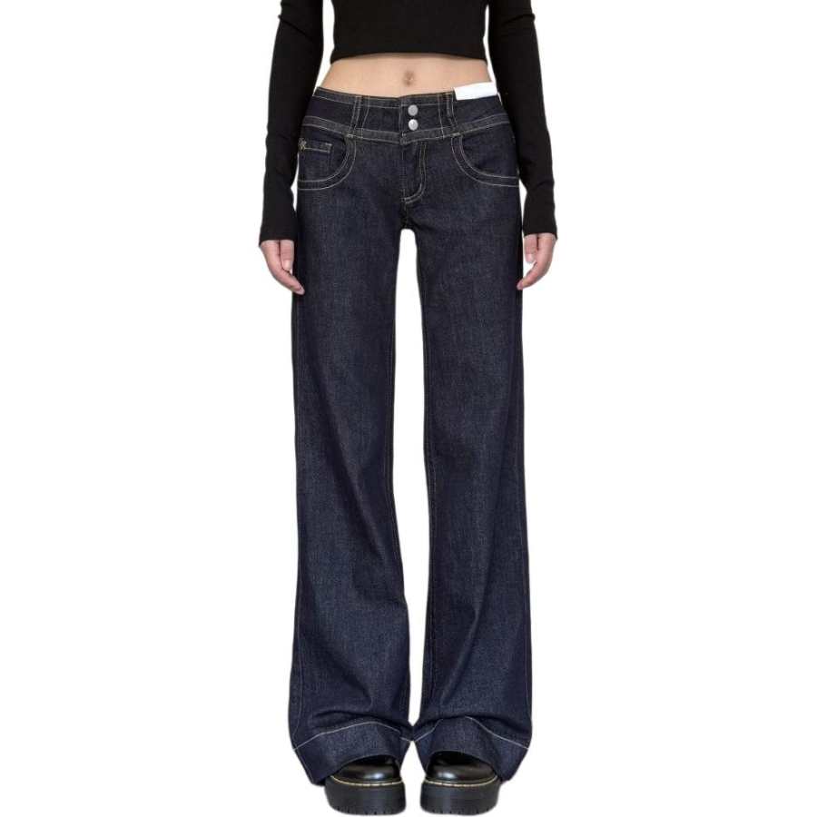 Cotton Gene Jeans Women's Navy Blue Moderate Flared Pants