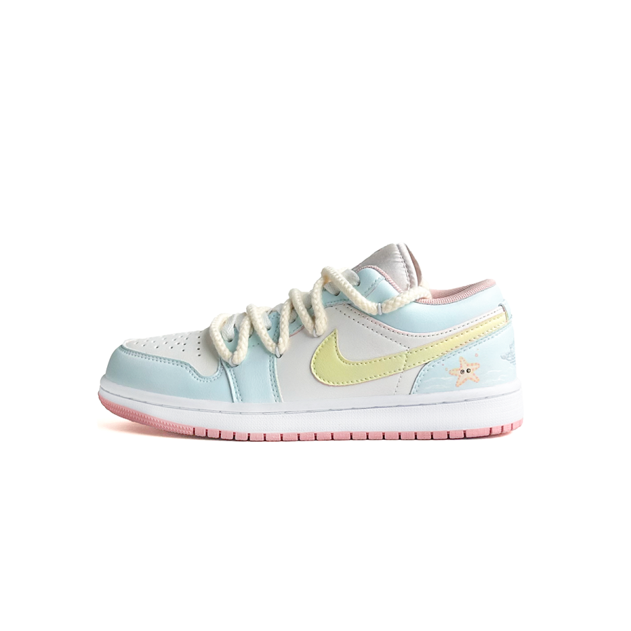 Jordan Jordan Air Jordan 1 Leather Pink Cuteness Abrasion Resistant Low top Children's Basketball Shoes Pink Blue Unisex