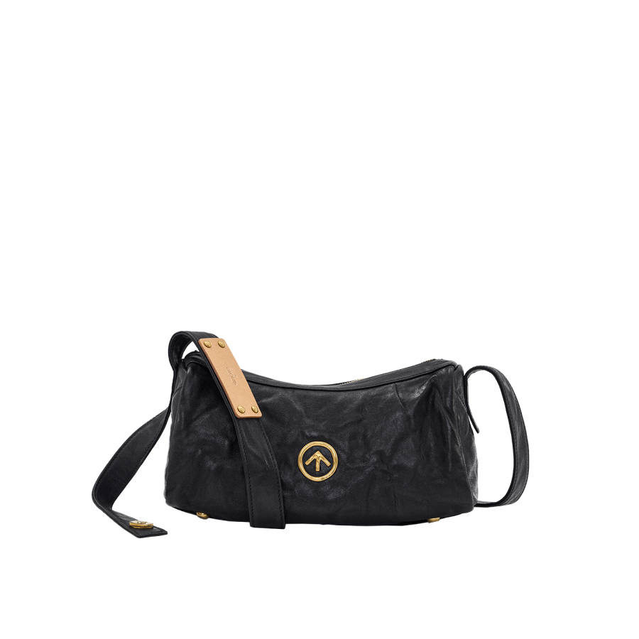 GROTTO Soft Sheepskin Blackstone Bag Fashion Commute Shoulder Bag, Crossbody Bag Small Unisex Black