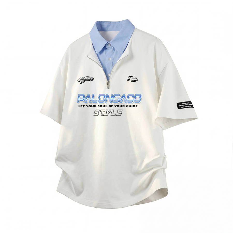 PAL ONGACO Polo Shirts Unisex Polo Collar Moderate Mock Two Piece