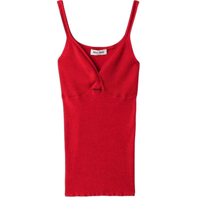MIU MIU Camisoles Women's Red V Neck Moderate Nipped In Waist