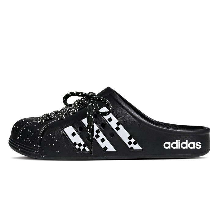 Adidas Adidas ADILETTE CLOGS Black Plaid Clogs Unisex Black