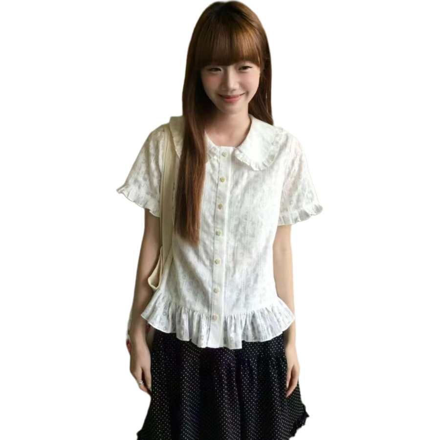 Cotton Gene Shirts Women's White Peter Pan Collar Moderate Shirt