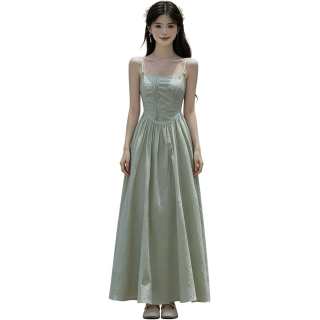 VENICEW Slip Dresses Women's Light Green Camisole Thin Long Skirt