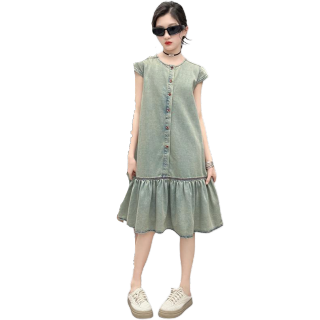 PLANDOO Kids Dresses Crew Neck Thin Midi Skirt Non Stretch