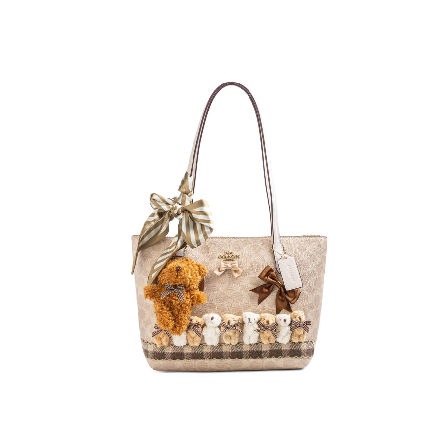 COACH Fiona Artificial Leather Shoulder Bag Medium Women's Sand Yellow & Chalk White