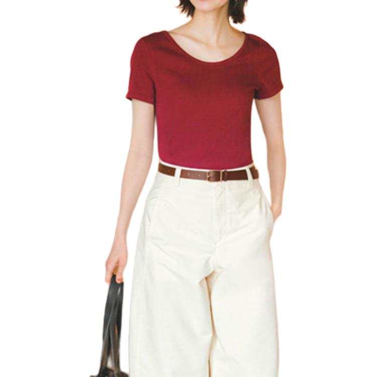 UNIQLO T Shirts Women's Dark Red Crew Neck Thin