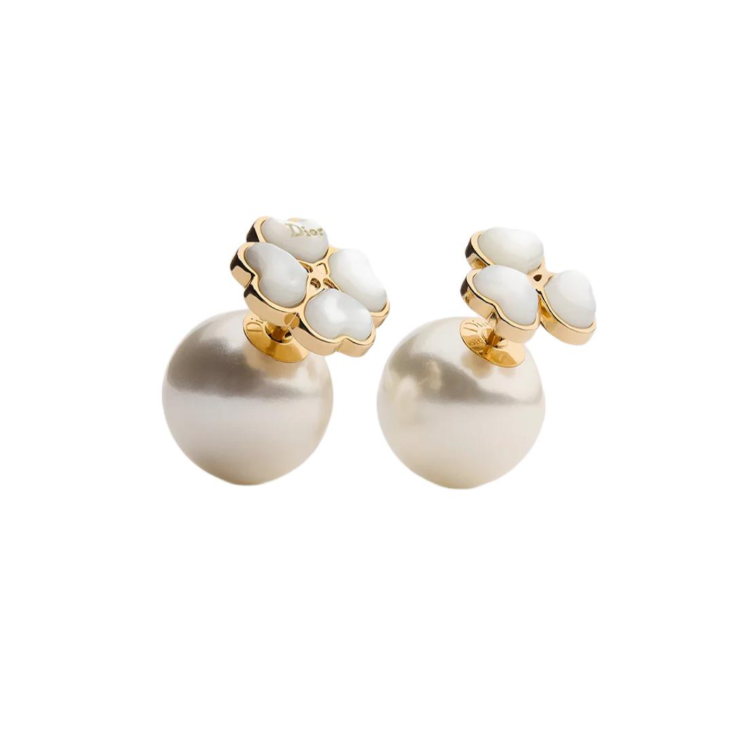 DIOR DIOR Resin Earrings Unisex Gold/White
