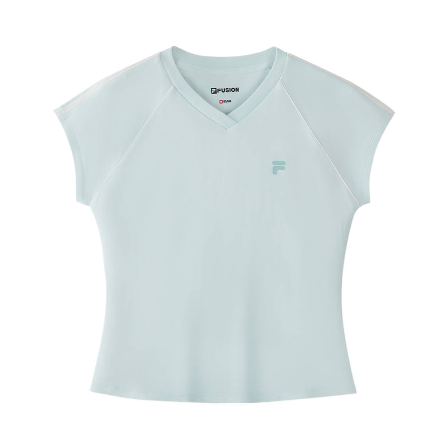 FILA FUSION T Shirts Women's Light Elm Green V Neck Moderate