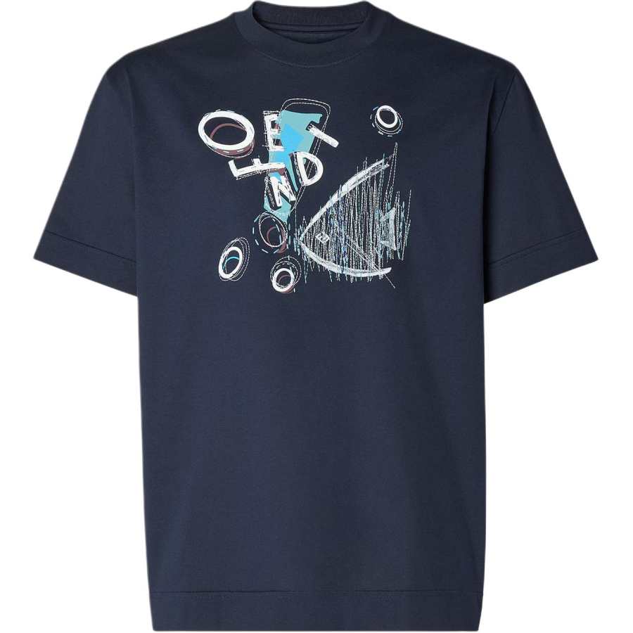FENDI T Shirts Men's Dark Blue Crew Neck Moderate