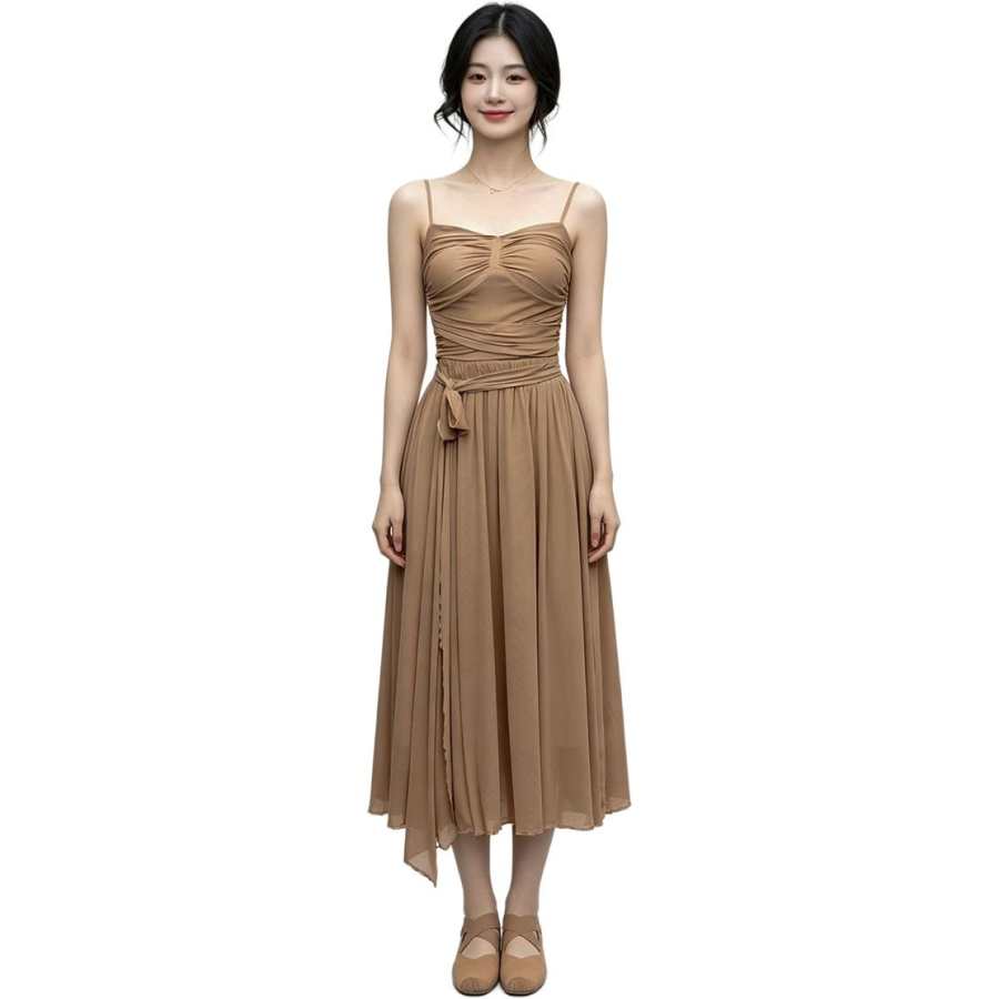 VENICEW Slip Dresses Women's Mocha Camisole Thin Long Skirt