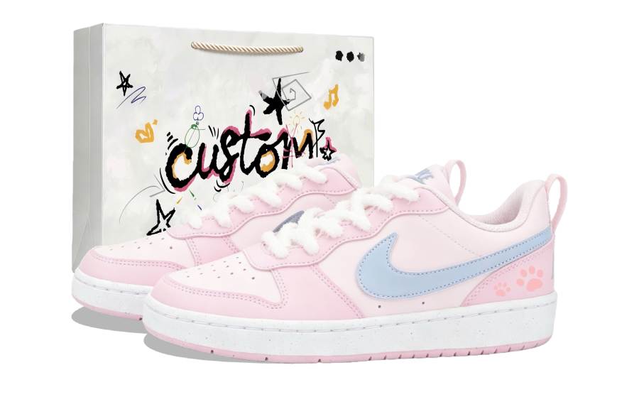 Nike Nike Court Borough Cat Paw Print Slip Resistant Abrasion Resistant Low top Skateboard Shoes Unisex Pink White