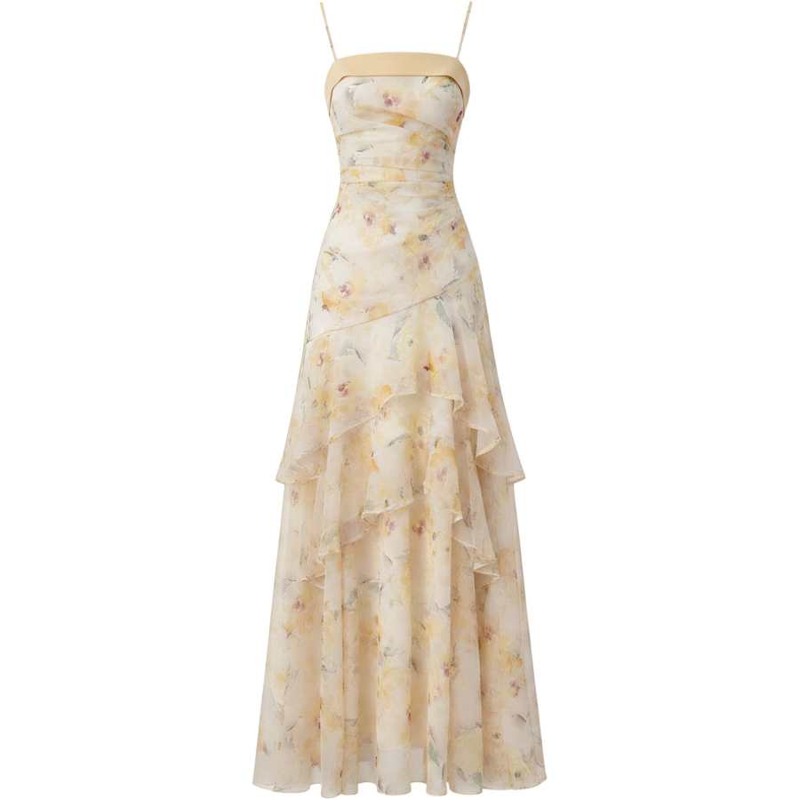CHARM GLOW Slip Dresses Women's Yellow Camisole Thin Long Skirt