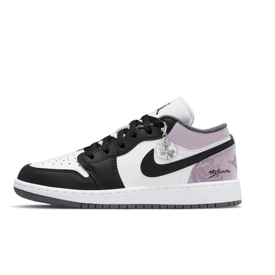 Jordan Jordan Air Jordan 1 Taro Purple Rose Slip Resistant Abrasion Resistant Low top Children's Basketball Shoes Black Purple
