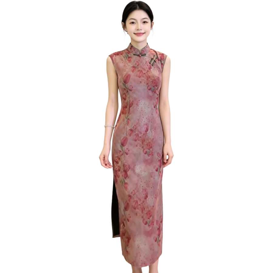 JBBCN Sleeveless Dresses Women's Pink Purple Stand Collar Thin Long Skirt