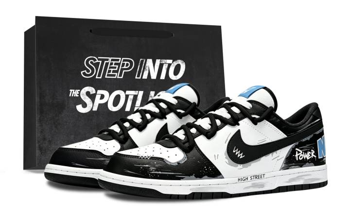 Nike Nike Big You Tong In Dunk Black, Graffiti, Shopping Bag, Privilege Slip Resistant Low top Skateboard Shoes Unisex Black
