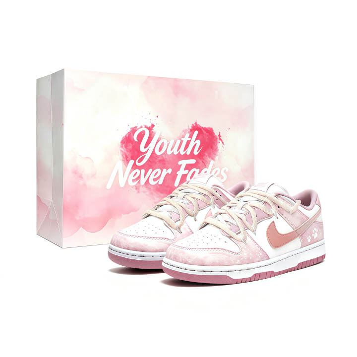 Nike Nike Dunk Pink Cat Paw, Shopping Bag, Girlfriend Leather Low top Skateboard Shoes Unisex