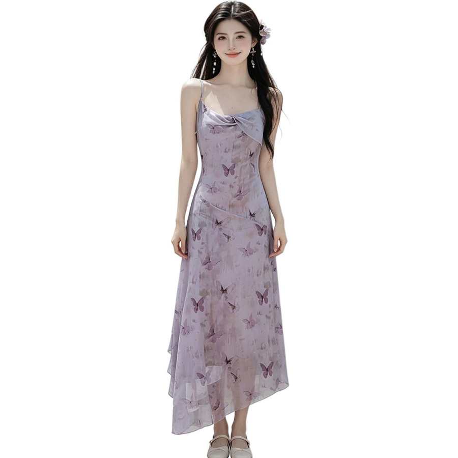 VENICEW Slip Dresses Women's Purple Camisole Thin Long Skirt