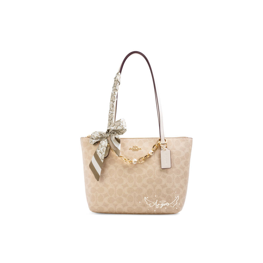 COACH Fiona Artificial Leather Shoulder Bag Medium Women's Sand Yellow & Chalk White