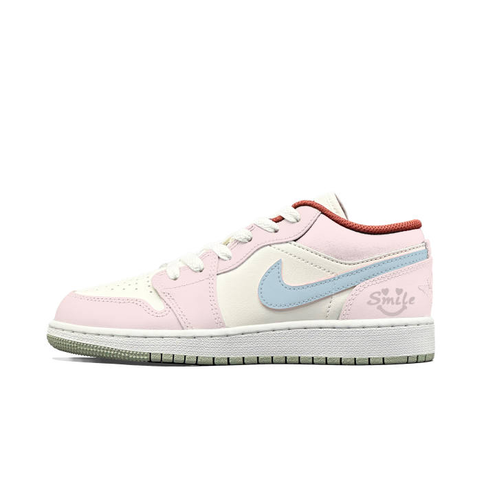 Jordan Jordan Air Jordan 1 Pink Blue Peach, Cute Fresh, Sweet Style Cow Leather Abrasion Resistant Low top