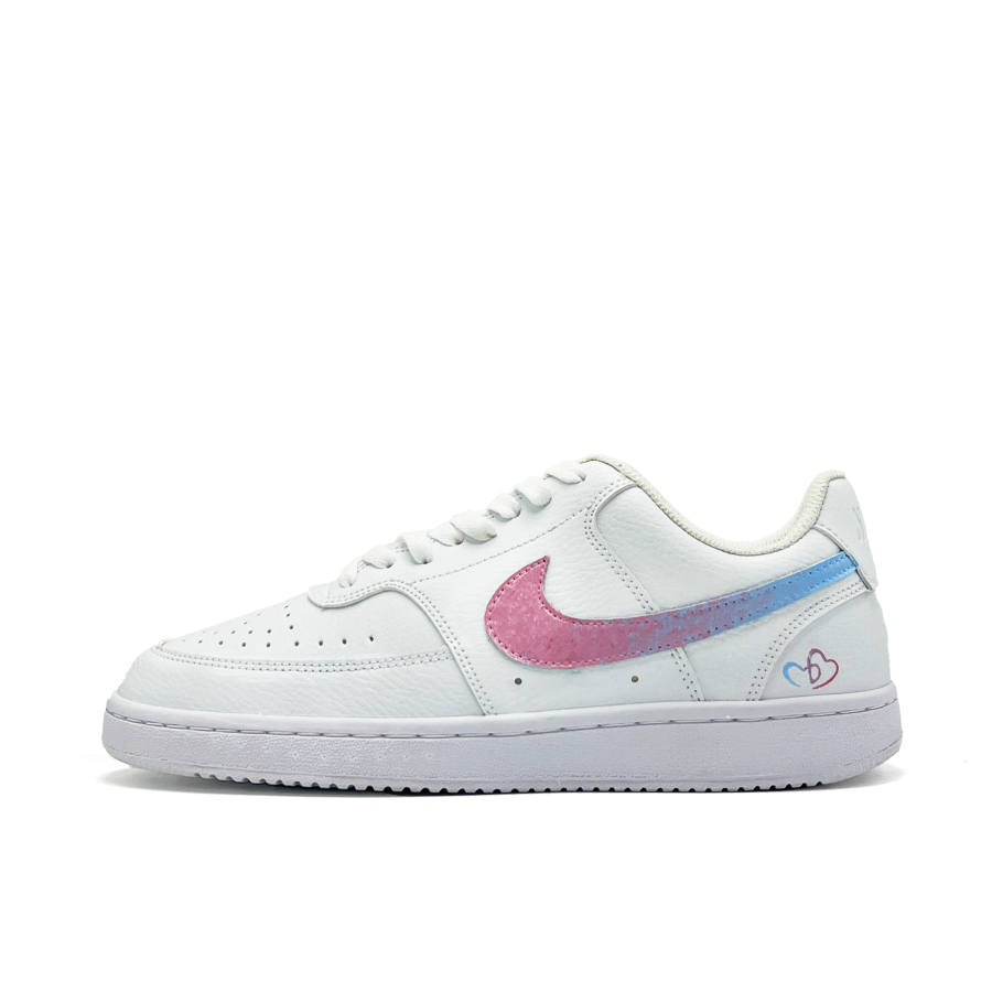 Nike Nike Court Vision 1 Pink Blue Confession Leather Abrasion Resistant Low top Skateboard Shoes Unisex White Pink