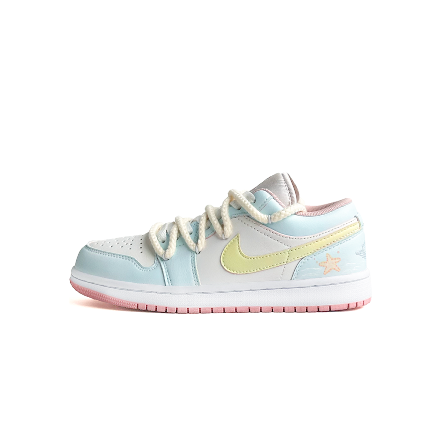 Jordan Jordan Air Jordan 1 Leather Abrasion Resistant Low top Children's Basketball Shoes Pink Blue Unisex