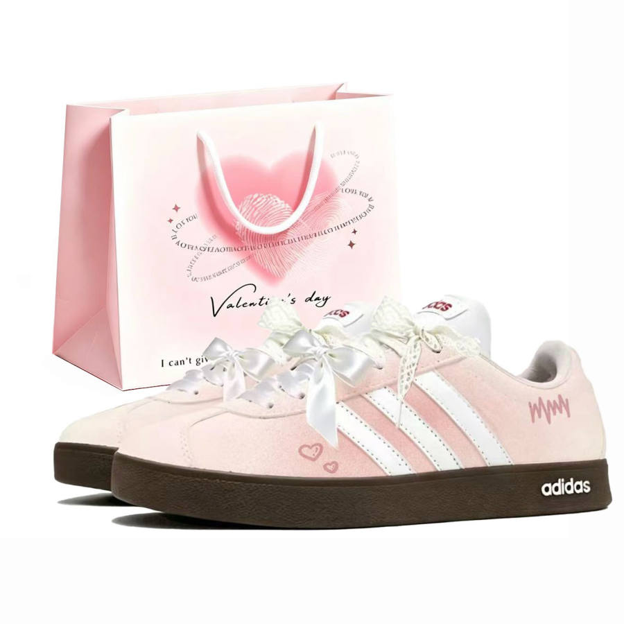 Adidas Adidas VL COURT 2.0 Pink Heart, Shopping Bag Slip Resistant Abrasion Resistant Low top Skateboard Shoes Unisex