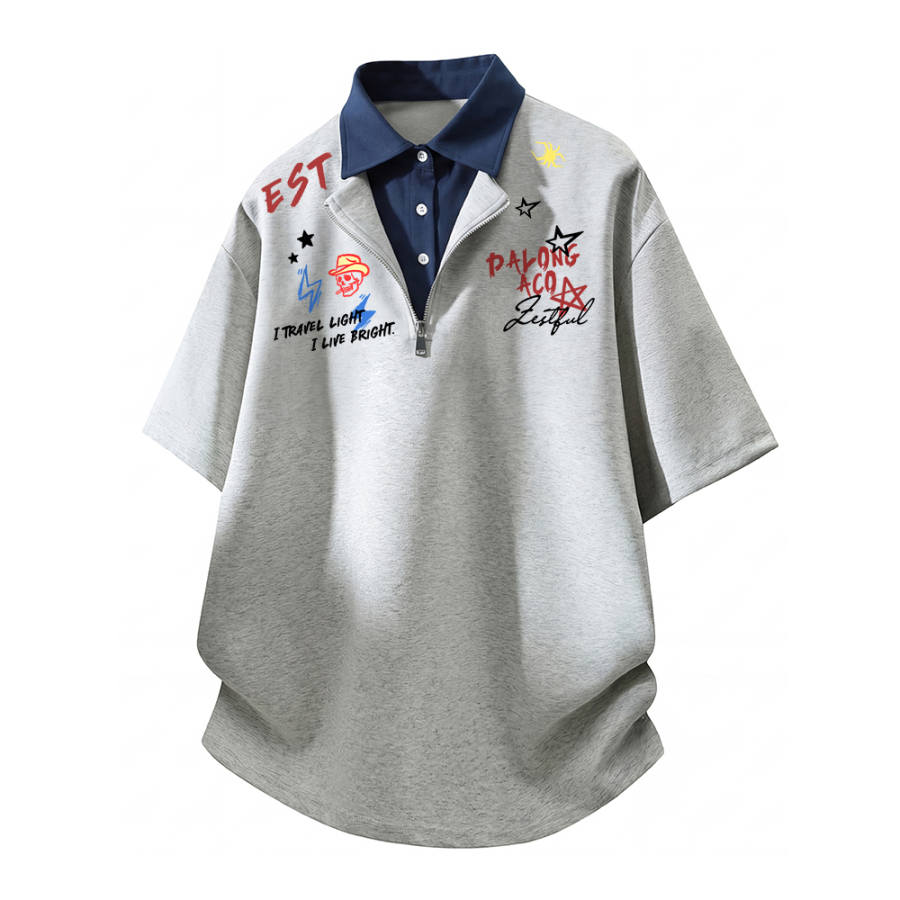 PAL ONGACO Polo Shirts Unisex Polo Collar Moderate Mock Two Piece