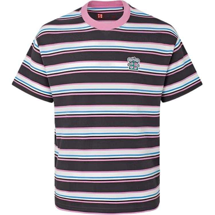 Li-Ning Li Ning T Shirts Unisex Black Pine Gray Crew Neck Moderate Straight Fit