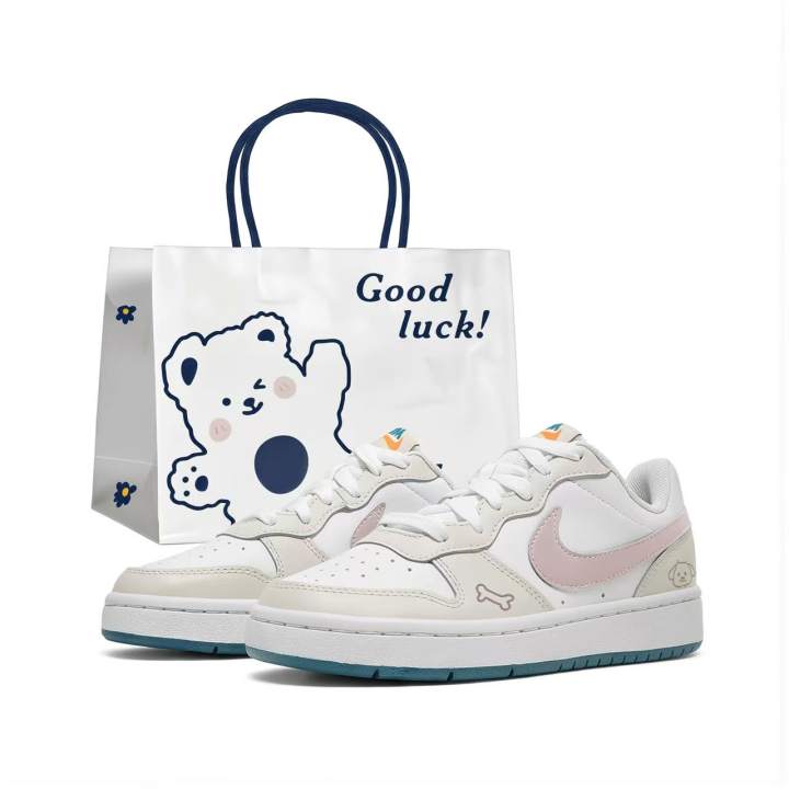 Nike Nike Court Borough 2 Soft And Cute Puppy Synthetic Leather Slip Resistant Cushioning Abrasion Resistant Support Low top