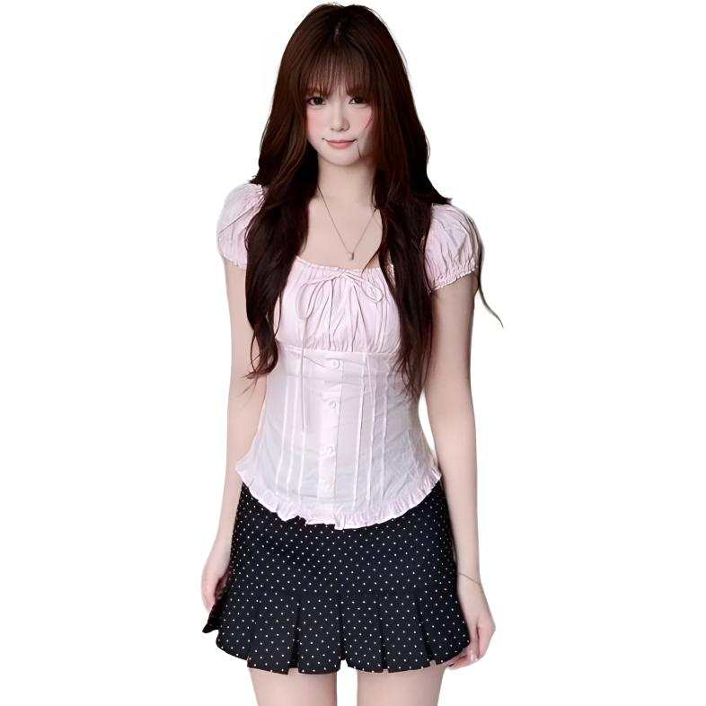Cotton Gene Two Piece Skirt Sets Women's Square Collar Moderate Short Skirt