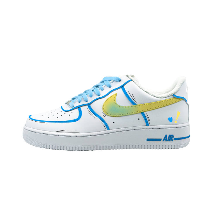 Nike Nike Air Force 1 Blue Yellow Cow Leather Cushioning Breathable Support Low top Skateboard Shoes Unisex