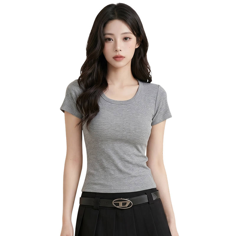 MIIOW T Shirts Women's U Neck Thin Nipped In Waist