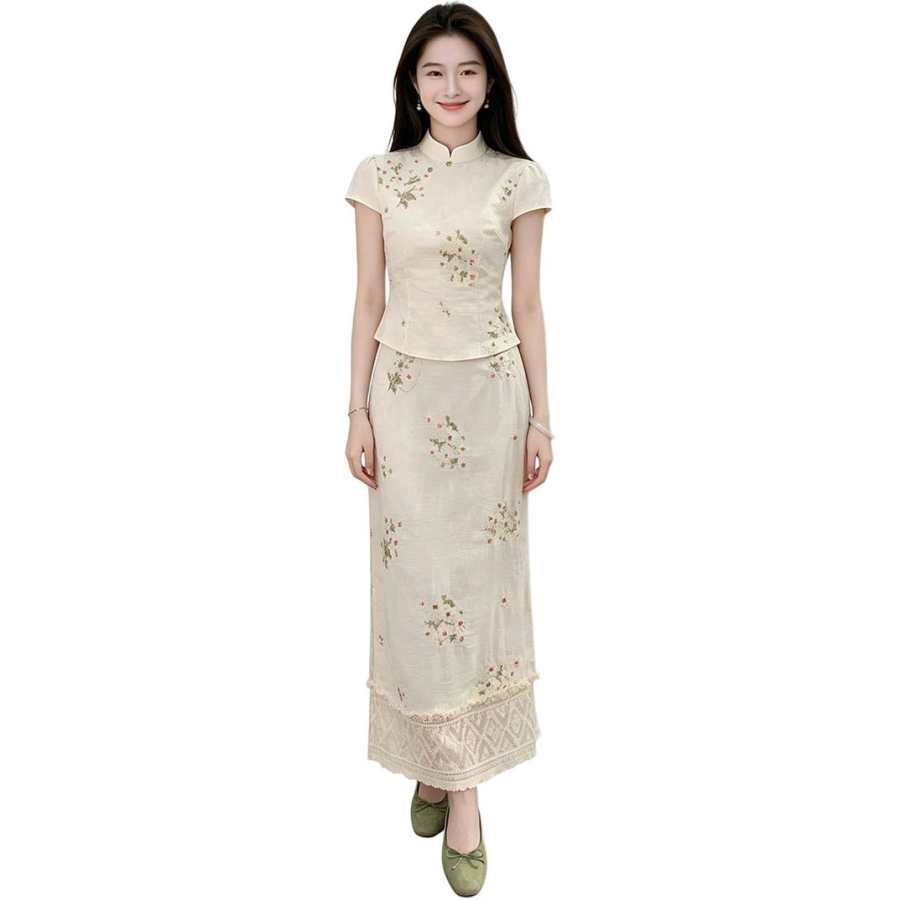 JBBCN Two Piece Skirt Sets Women's Stand Collar Thin Long Skirt