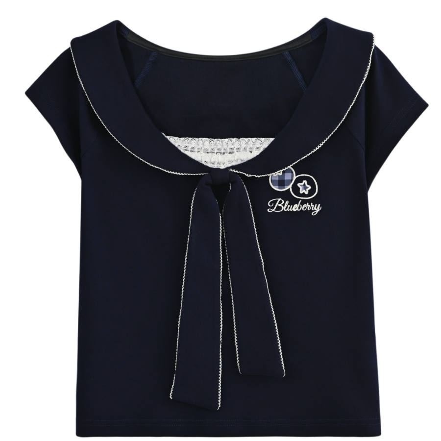 SNBL SNBL T Shirts Women's Navy Blue Navy Collar Moderate