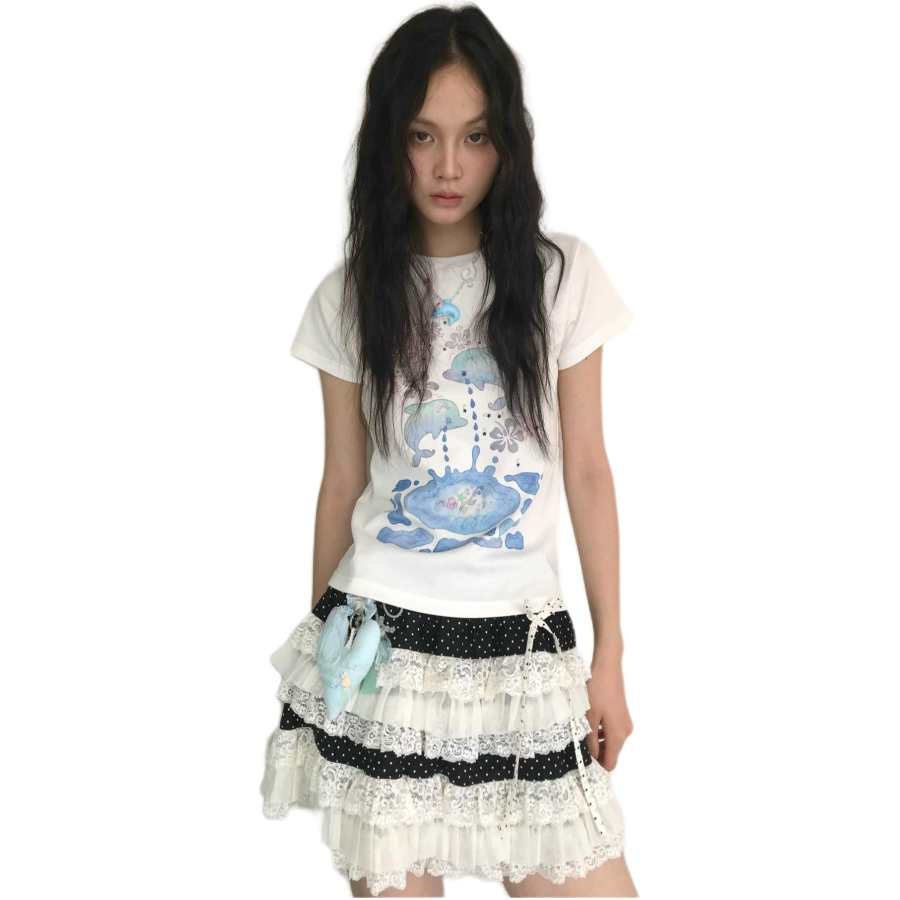 Cotton Gene T Shirts Women's White Crew Neck Moderate Nipped In Waist