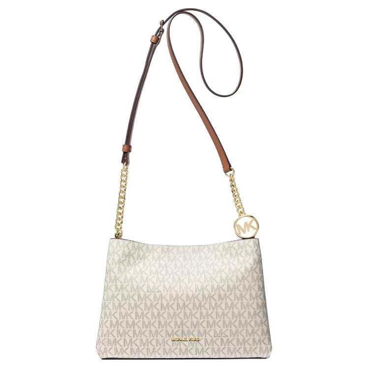 MICHAEL KORS Christina Artificial Leather Crossbody Bags Small Women's Vanilla White & Acorn Brown