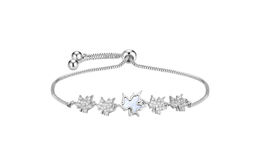 Disney Synthetic Cubic Zirconia Mother Of Pearl Brass Adjustable Bracelet Women's Silver