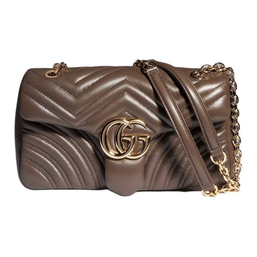 GUCCI GG Marmont Nappa Leather Crossbody Bags Women's Dark Taupe Umber