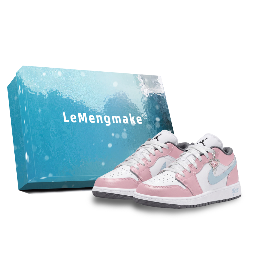 Jordan Jordan Air Jordan 1 Lemon Joy Abrasion Resistant Low top Children's Basketball Shoes Blue Pink Unisex