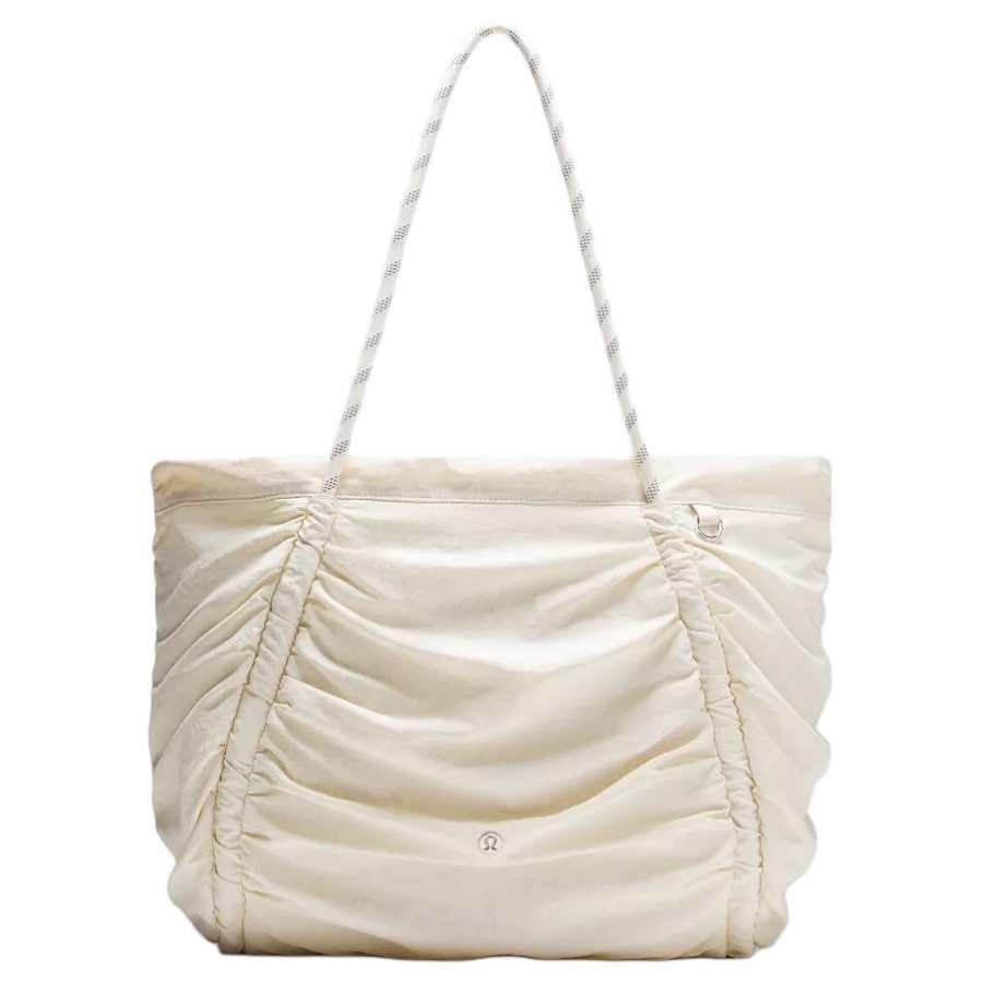 Lululemon Ruched Nylon Tote Bag, Shoulder Bag Women's Light Ivory White & Silver